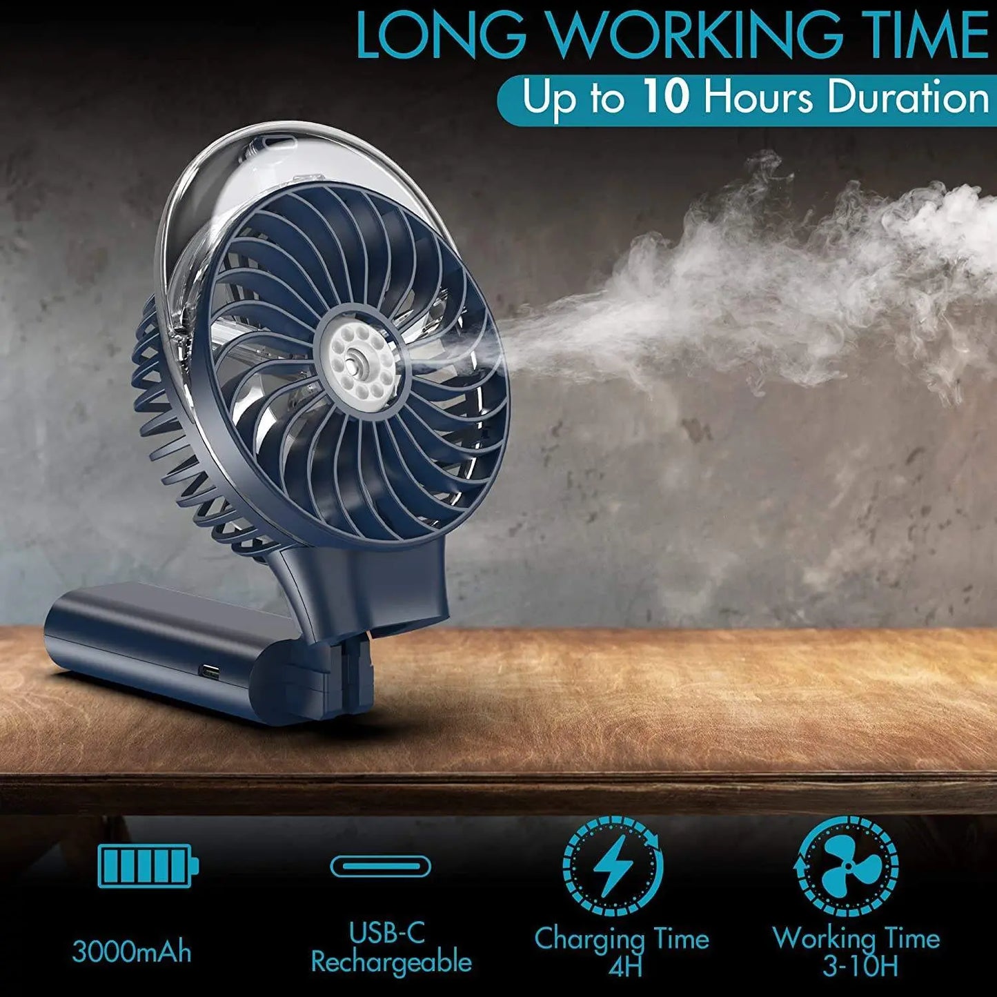 3000mAh Battery Electric USB Mini Cooling Fans Portable Handheld Misting Mist Rechargeable Fan Aerofrost